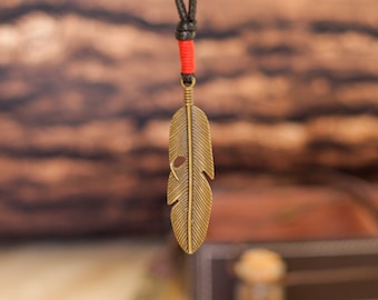 Men’s Feather Pendant Necklace – Vintage Rope & Leather Cord Necklace Gift for Men