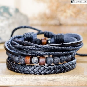 GENUINE LEATHER BRACELET lava stone beads combination multilayer bracelet, nautical friendship bracelet for men him her friend birthday