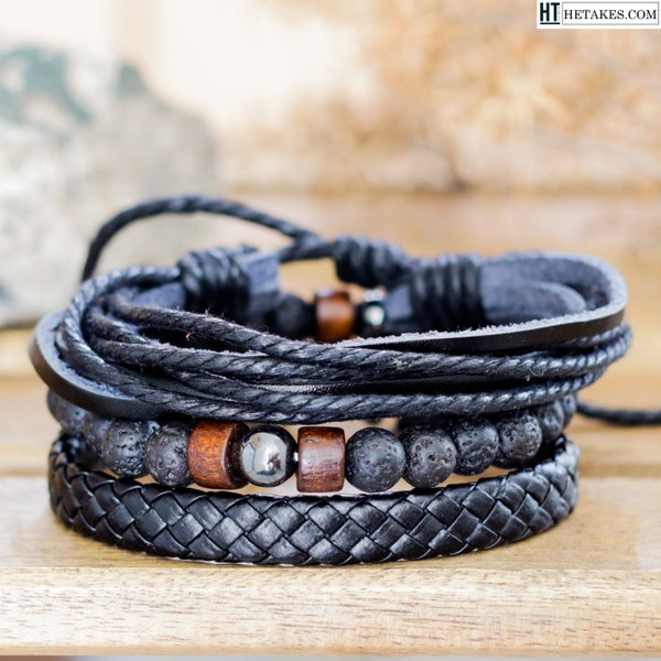 GENUINE LEATHER BRACELET lava stone beads combination multilayer bracelet, nautical friendship bracelet for men him her friend birthday