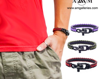 Braided Paracord Beaded Bracelet with Stainless Steel Shackle – Adjustable Unisex Gift for Birthday & Christmas