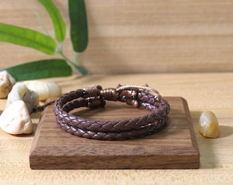 2pcs Braided Genuine Leather Bracelet Set: Adjustable Nautical Friendship Jewelry