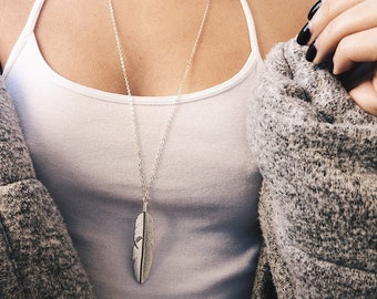 vintage chain link stainless FEATHER PENDANTS NECKLACE for men or women, leather stainless necklace birthday gift for her him friend mom dad