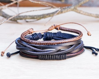 Men’s Adjustable Leather Bracelet – Braided Woven Survival Design, Unisex Gift for Him & Her