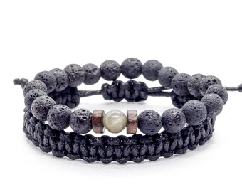 LAVA stone bracelet, lava stone, lava bracelet, tiger eyes BEADED BRACELET, gift for her, men adjustable beaded bracelet, man natural stone