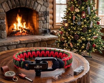 Adjustable Paracord Survival Bracelet with Stainless Steel Beads & Shackle – Braided Woven Unisex Gift