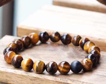 Tiger Eye Beaded Bracelet, Lava Stone, Onyx, Leather Braided Bracelet