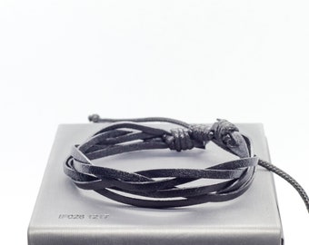 Braided Genuine Leather Bracelet, Adjustable Woven Cord