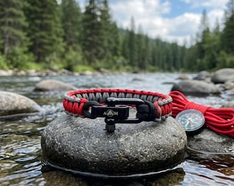Adjustable Red Paracord Bracelet: Braided Shackle Clasp