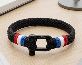 France Flag Paracord Bracelet, Stainless Steel Shackle