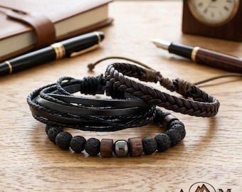 Adjustable Braided Leather Bracelet, Woven Boho Style