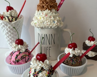 Faux Ice Cream Scoops For Tiered Tray Decor - Realistic Fake Dessert Display Props