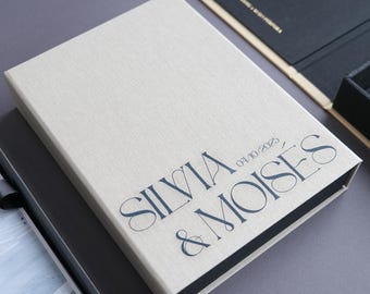 Linen Photo Box: 5x7 USB Storage, Wedding Keepsake