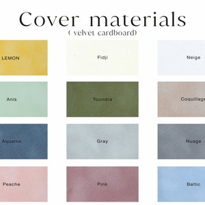 Puede incluir: Una carta de colores que muestra 12 colores diferentes de cart&oacute;n de terciopelo. Los colores son: Lim&oacute;n, Fidji, Nieve, An&iacute;s, Tundra, Concha, Acuario, Gris, Nube, Melocot&oacute;n, Rosa y B&aacute;ltico.