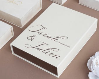 Embalagem com estampa de linho creme / Caixa 5x7 / Armazenamento USB / Lembrança de casamento