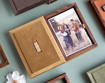 Custom 4x6 velvet and wood box for photos and USB drives