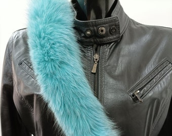 Real Fox hood trim, fur collar, Green electric fox fur hood trim, fur scarf.