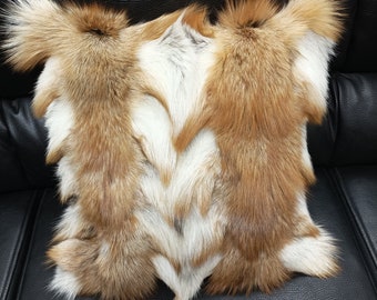 Real  fox fur pillow ,natural color, Home warmer