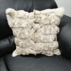 Real  fox fur pillow ,natural color, Home warmer