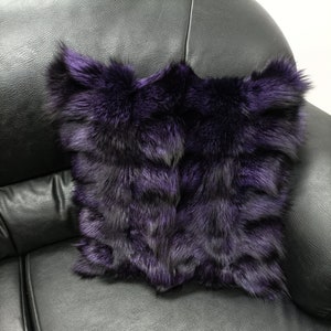 Real  fox fur pillow ,purple color, Home warmer