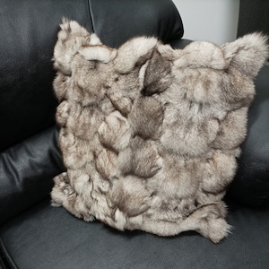 Real  fox fur pillow ,natural color, Home warmer