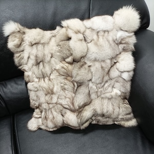 Real  fox fur pillow ,natural color, Home warmer