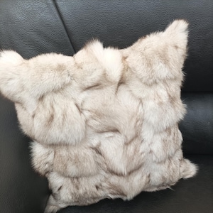 Real  fox fur pillow ,natural color, Home warmer