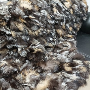 Fur blanket,real fox fur blanket throw, silver gold brown color, Home warmer