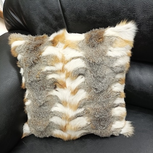 Real  fox fur pillow ,natural color, Home warmer