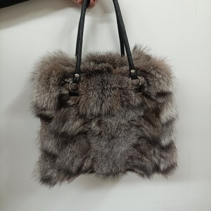 Fur bags,Real Fur Fox bag silver colour Fox fur with sheared  black Rex rabbit fur on sides.