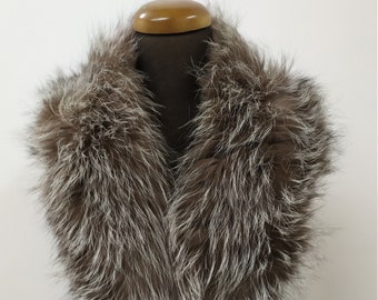 Pelzkragen,Fuchs hochwertiger Pelzkragen Silber und Braun Farbe,echter Pelz schal,Mantel Winter Accessoires