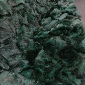 Real Fox fur blanket throw green color, Home warmer