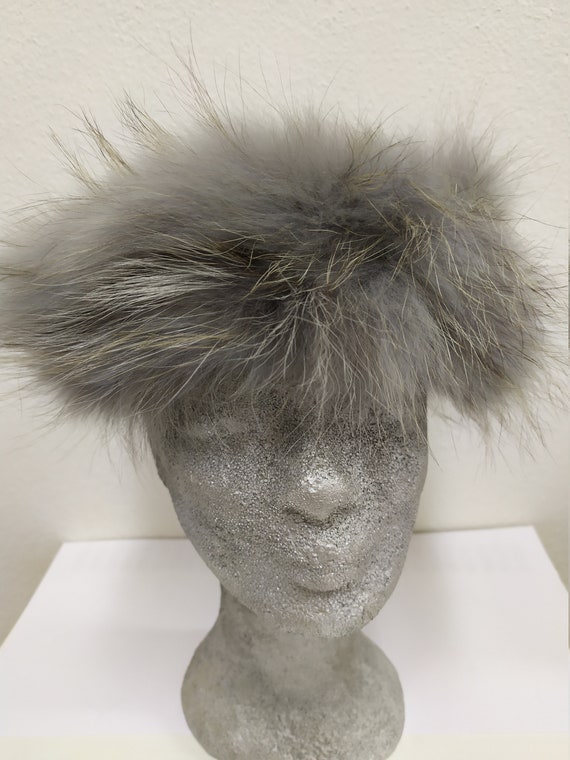 Real Fur Finn Raccoon Headband Accessories Gray & Ciel Color  display picture 1