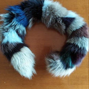Real Fox hood trim, fur collar, multicolor fox fur hood trim, fur scarf.