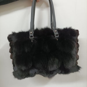 Fur bags,Real Fur Fox bag black colour Fox fur with sheared  brown rex rabbit fur on sides.