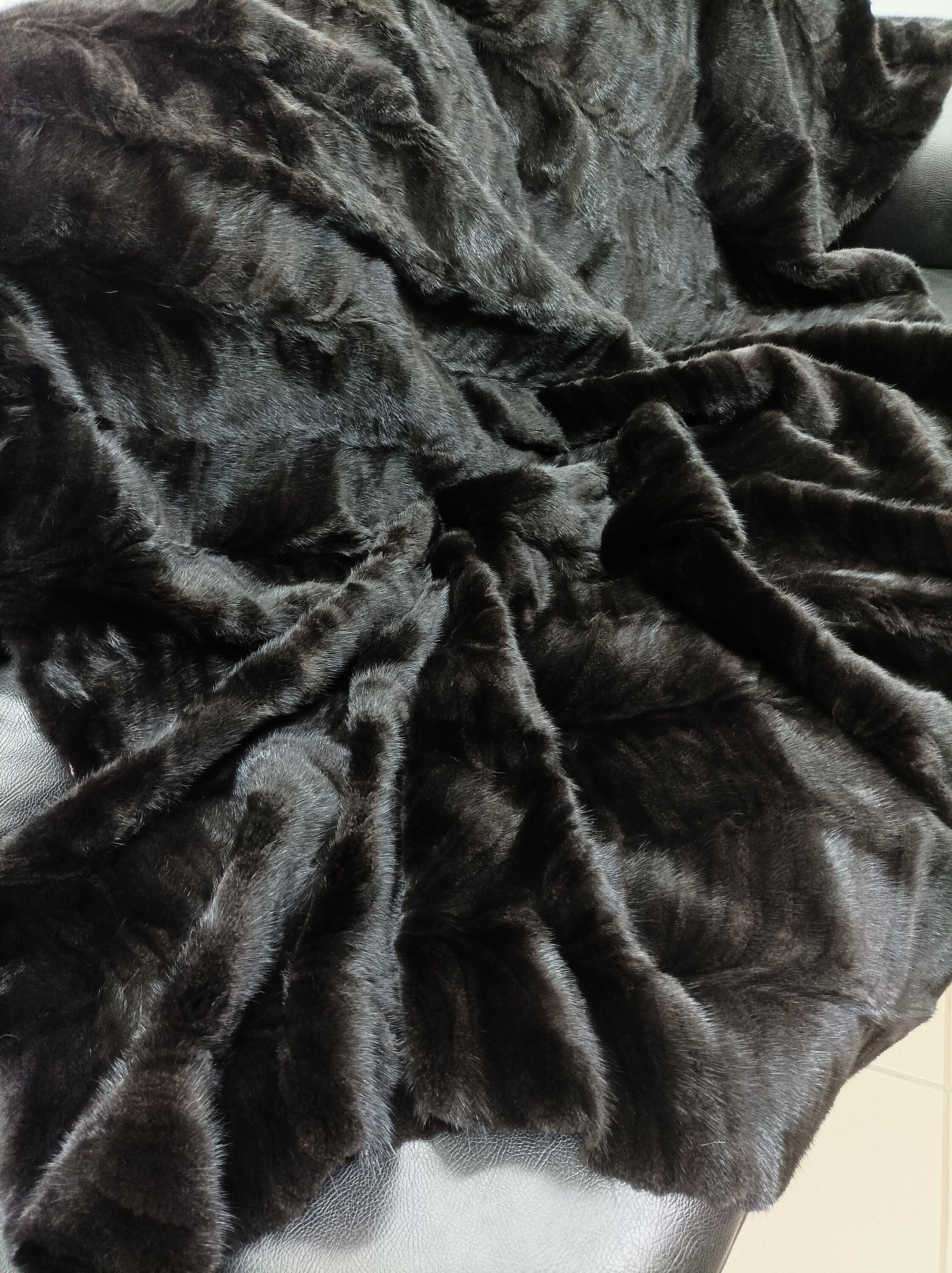 Real Mink Fur Blanket Throw Natural Black Color, Home Warmer - Etsy