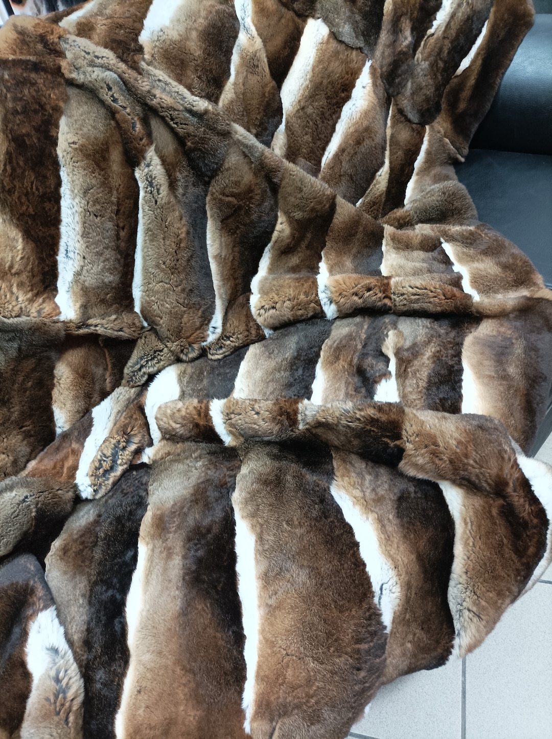 Fur Blanket,real Orilakrex Rabbit Fur Blanket Throw, Natural Brown