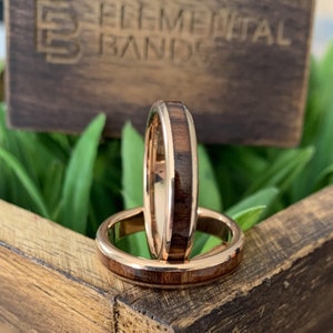 Rose Gold Wood Ring, 4mm Wood Ring, Wooden Tungsten Ring, 4mm Koa Wood Ring, Rose Gold Tungsten Wedding Band, Men Wood Ring, Woman Wood Ring