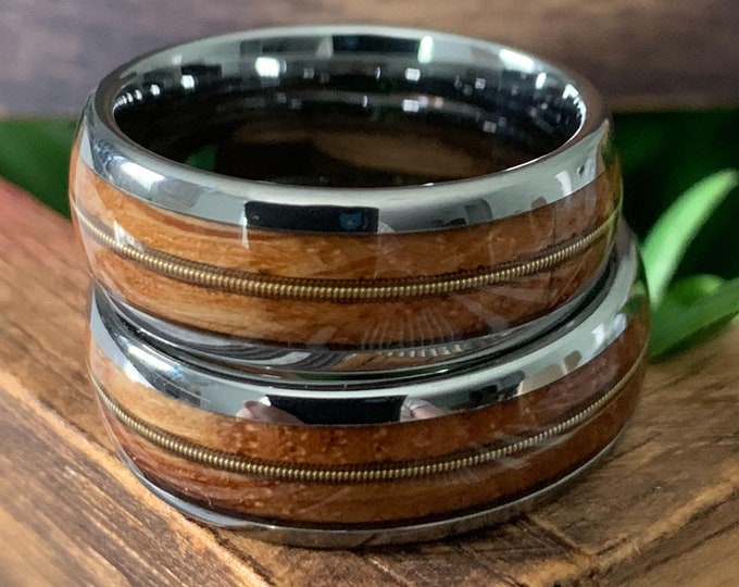 Guitar String Tungsten Ring Whiskey Barrel Silver Tungsten Etsy