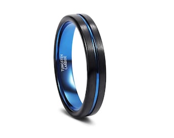 Schwarz und Blau Wolfram Ring Blau Wolfram Ehering 4mm Ring Männer Frauen Ring Comfort Fit Ehering