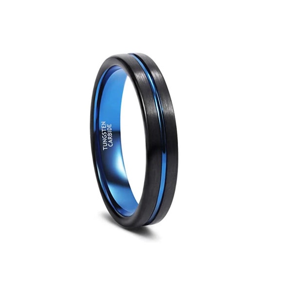 4mm Wide Tungsten Carbide Wedding Band – Brushed Black With Blue Interior, Comfort Fit, Sizes 5-12 - View #12