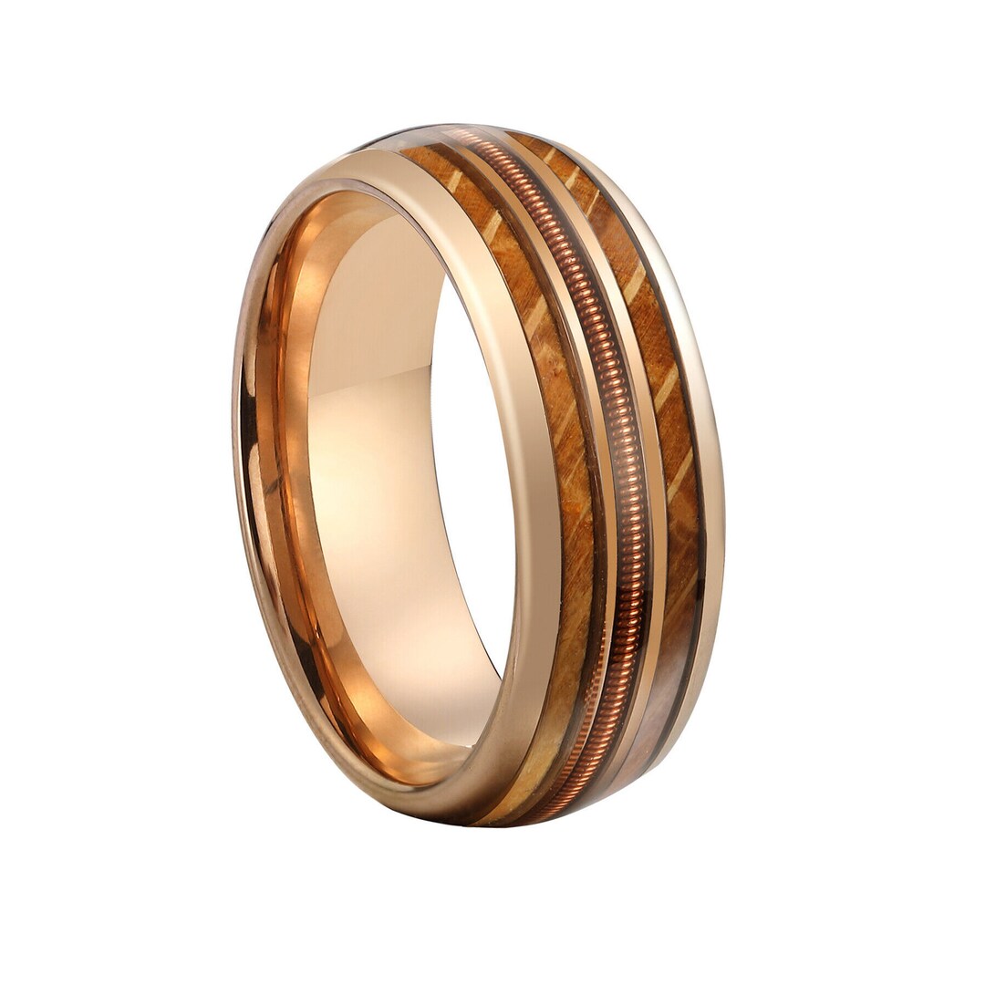 Rose Gold Tungsten Guitar String Wedding Ring, Mens Guitar String Inlay ...