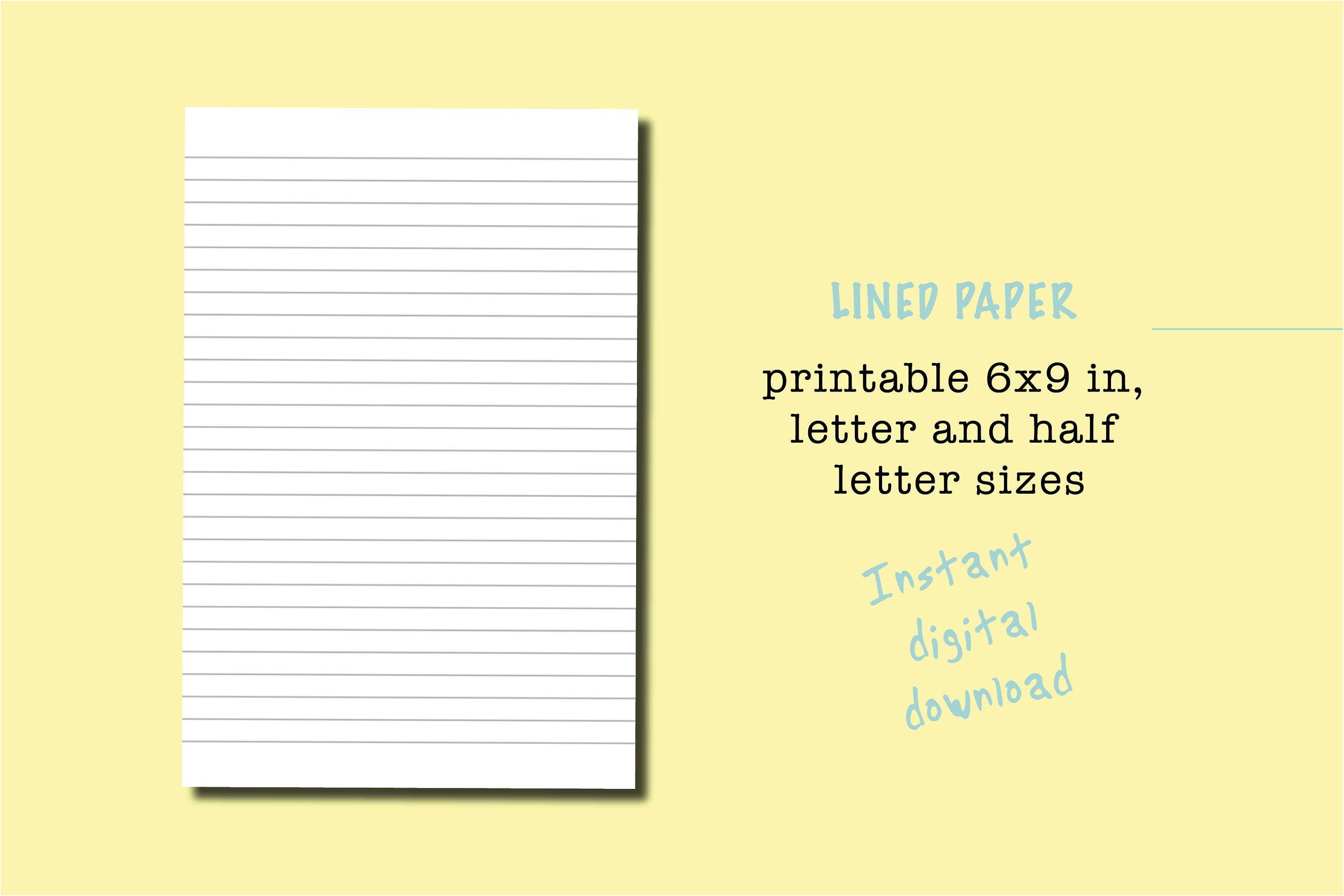 printable lined paper 6x9 in letter and half letter sizes etsy