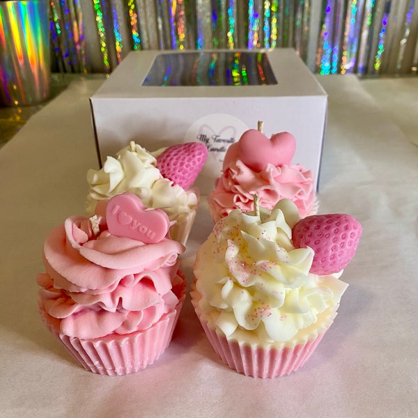 LoveBox, Bougies cupcakes, Rose, Cadeaux, Bougies, Bougies cupcakes, Bougies dessert, Fausse nourriture, Pour elle, Bougies de soja