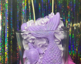 Mermaid Soy Candle: Bamboo Coconut Scent, Glitter Ocean Decor