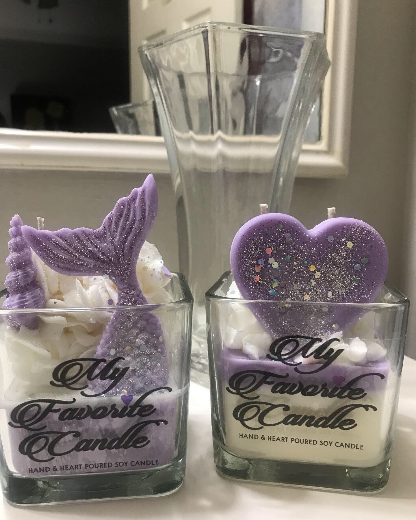 Mermaid Candle Soy Candle Heart Candle Glitter Candle Etsy