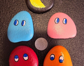Set of 5 Pac Man & Ghosts Hand Painted Rocks