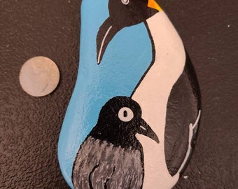 Penguin and Baby Hand Painted Rock