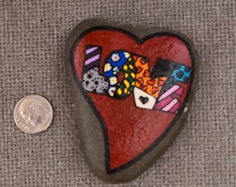 Hand Painted Heart Shaped  LOVE Rock One of a Kind