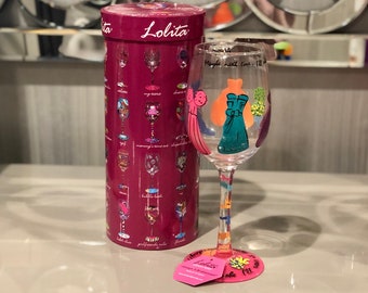 Original License LOLITA “Always a Bridesmaid” Wine Glass collectible cute gift wedding party funny Brand New in Box *recipe on bottom