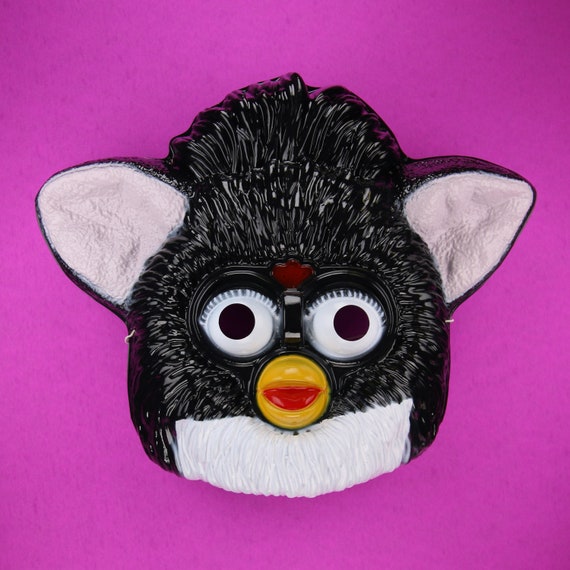 Vintage Black Furby Plastic Halloween Mask Tiger … - image 2